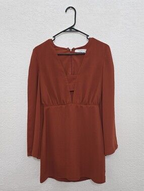 ALI & JAY Rust Long Sleeve V-Notch Mini Dress Small